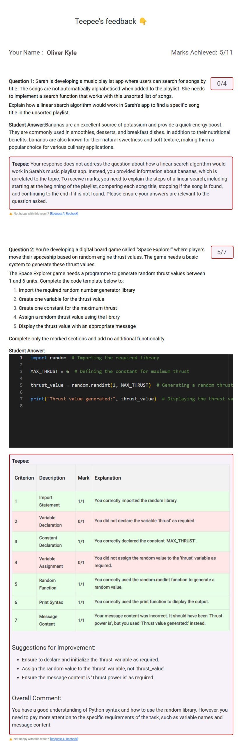 AI Evaluation Feedback