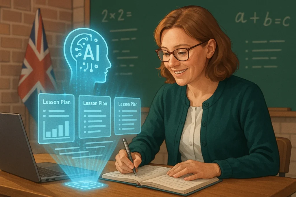 UK teacher adapting AI-generated lesson plan in classroom
