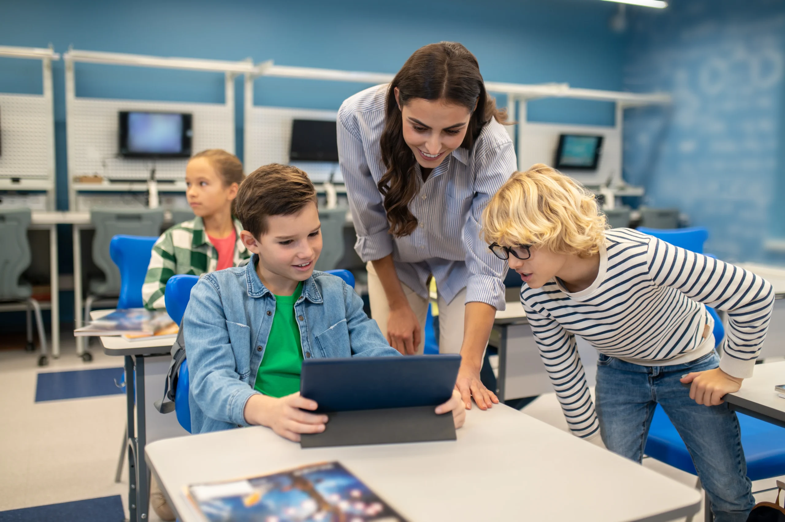 GCSE students revising with AI-powered tools during class exam preparation