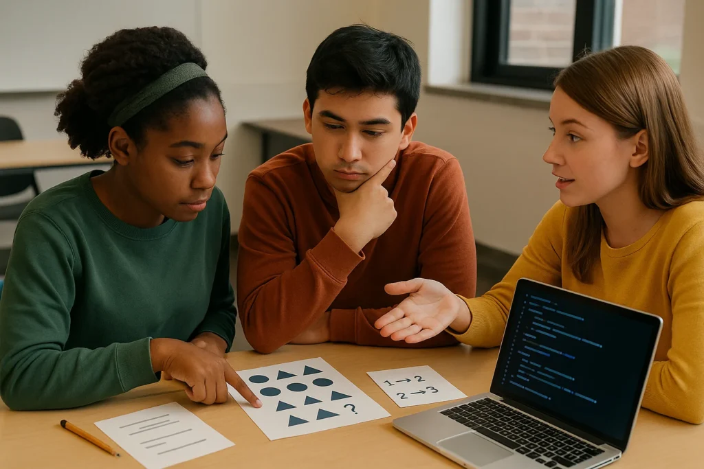 Students solving logic problems together — building problem solving skills in the age of AI